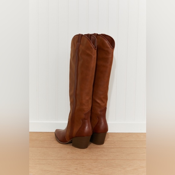 Qupid Countryside Contrast Knee High Cowboy Boots - Picture 7 of 8